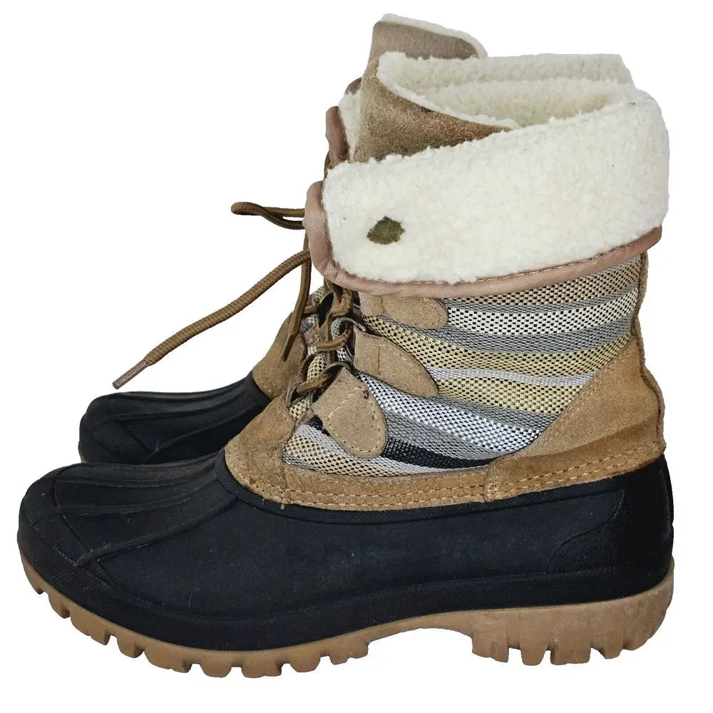 STQ Winter Duck Boots Women's 8 Black‎ Brown Waterproof Lace Up ST20017W Casual